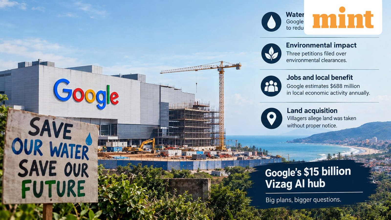 Google defends $15 billion Vizag AI hub as water fears, land disputes and protests put project under scrutiny — Mint India, Woodbury Technology news